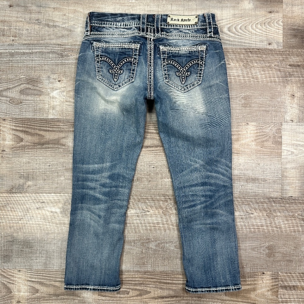 Rock Revival Jeans Women's Size 27x23.5" Becky Easy Capri Stitch Bling Biker